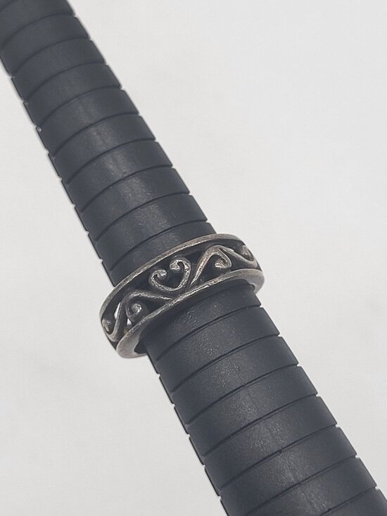 CSE Jewelry - 925 Sterling Silver Vintage Floral Heart Scroll Filigree CSE Band Ring Size 7.5